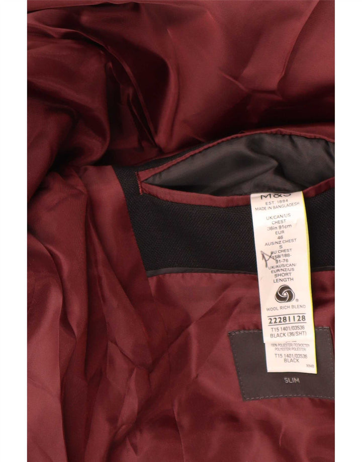 Marks & Spencer Veste blazer slim à 2 boutons pour homme UK 36 Petite laine noire