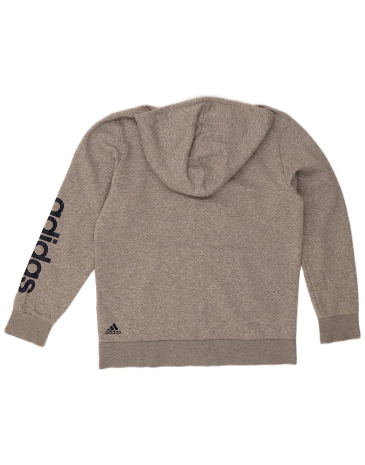 ADIDAS Suéter masculino com capuz e zíper gráfico grande algodão cinza