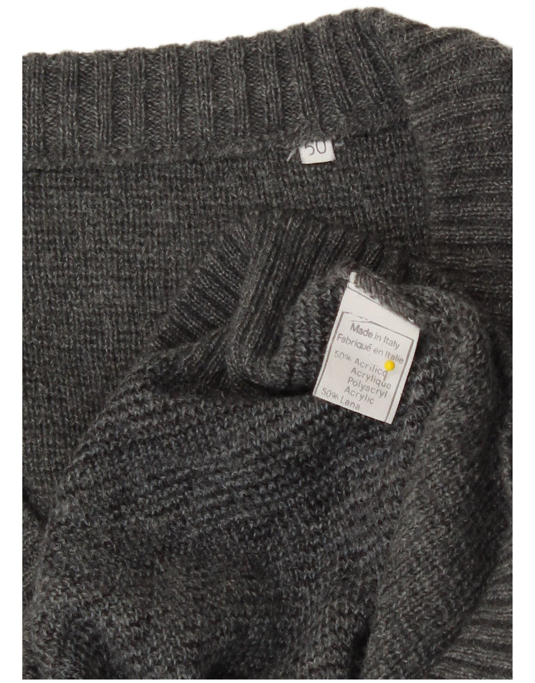Vintage Mens V-Neck Jumper Sweater IT 50 Medium Grey Argyle/Diamond Acrylic