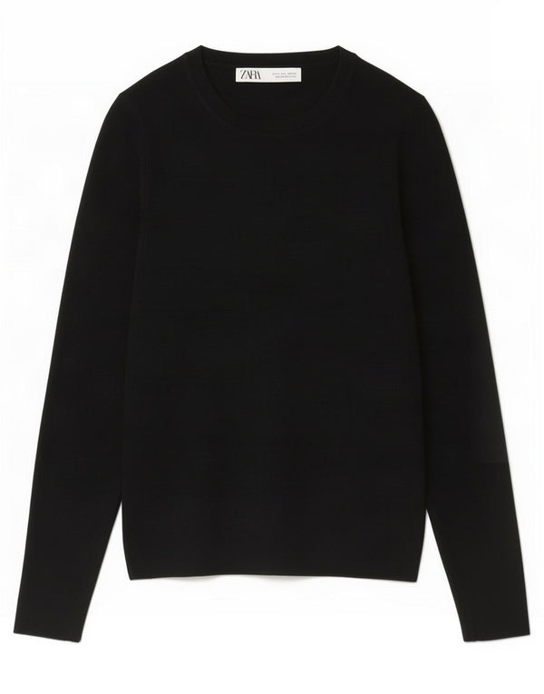 Zara Mujer Crop Top Manga Larga UK 44 Grande Viscosa Negra
