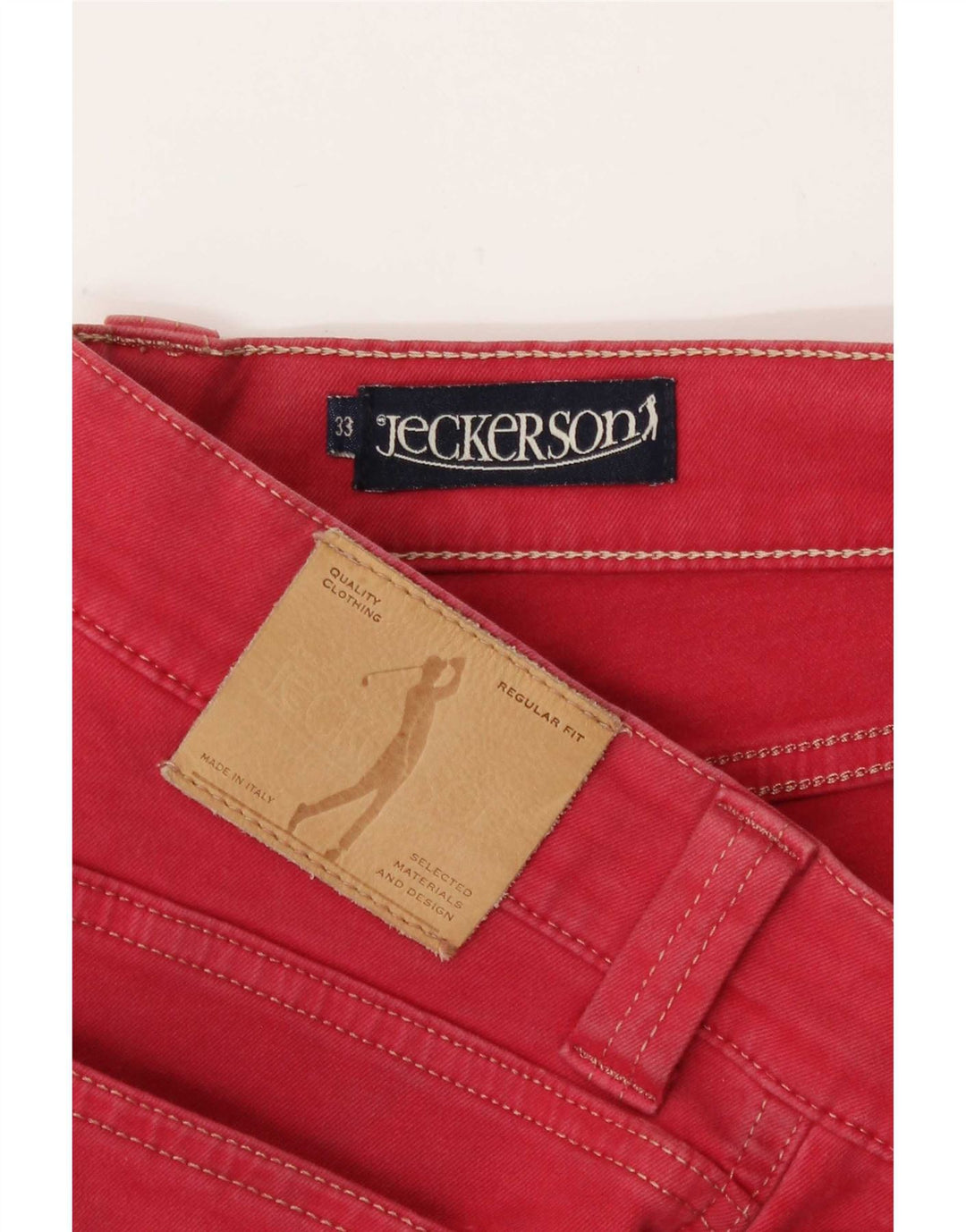 Jeckerson Mens Straight Jeans W33 L30 Red Cotton
