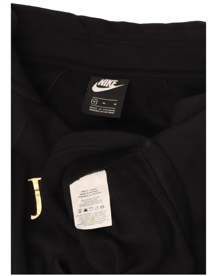 NIKE Womens Crop Graphic Sweatshirt Jumper UK 14 Medium Black Cotton