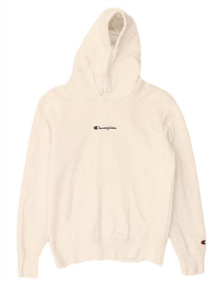 CHAMPION Suéter masculino com capuz gráfico pequeno algodão branco