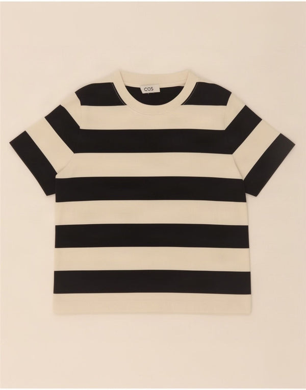 Cos Damen T-Shirt Top UK 14 Mittelweiß gestreift aus Baumwolle