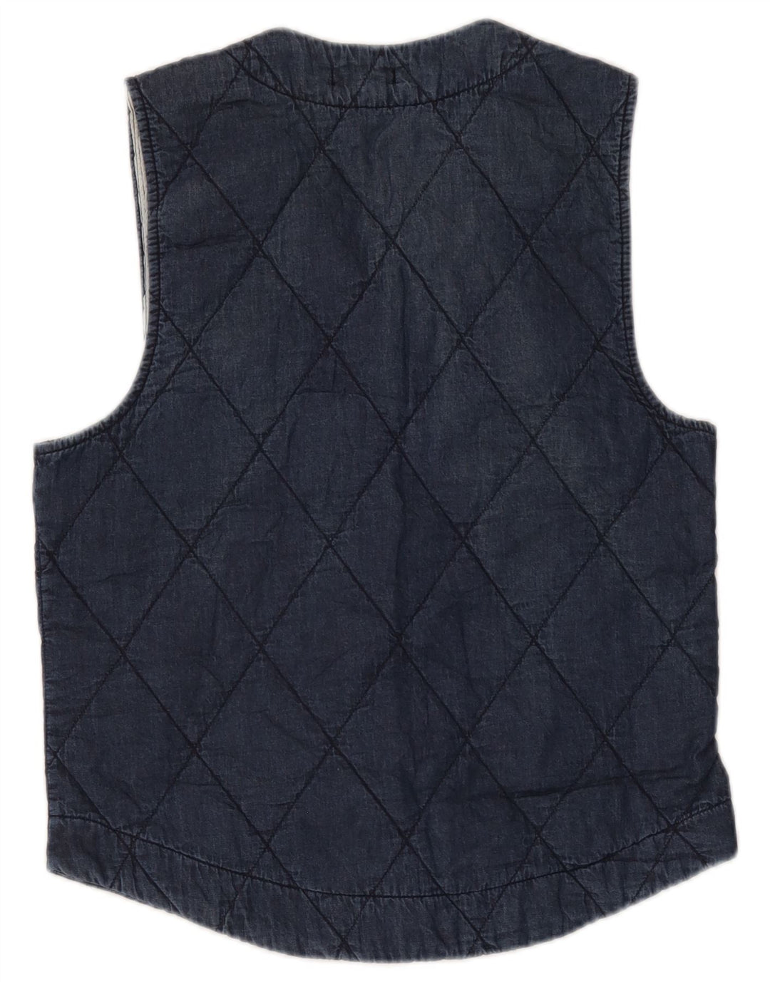 Vintage Womens Quilted Gilet UK 12 Medium Navy Blue Cotton