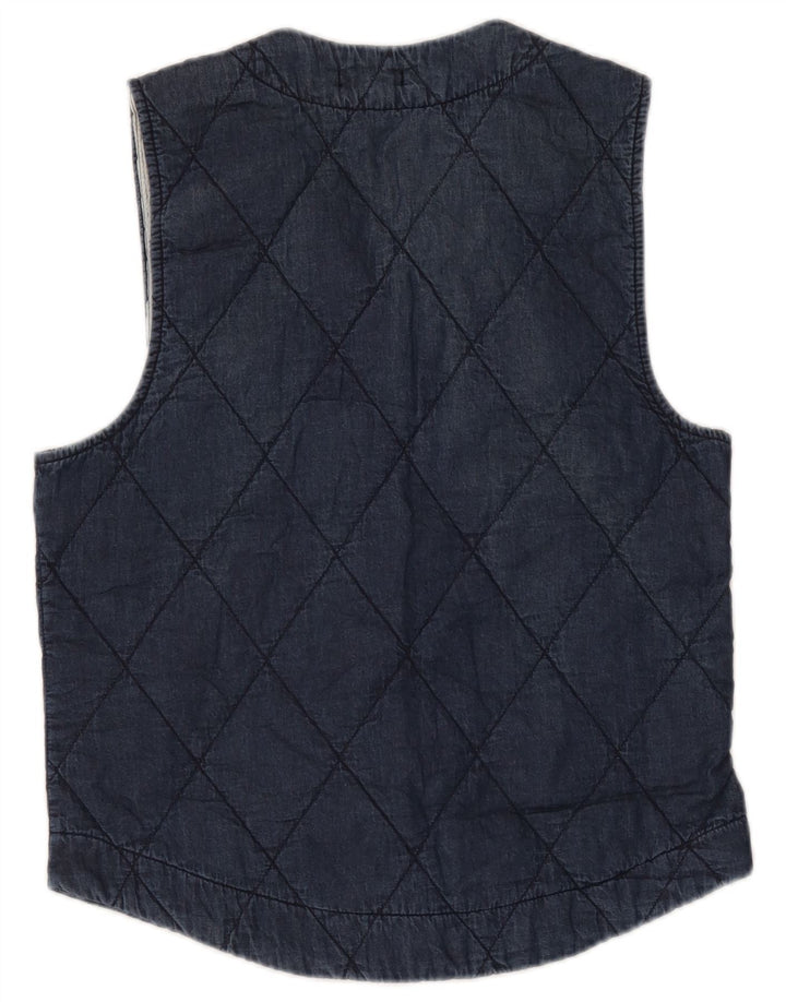 Vintage Womens Quilted Gilet UK 12 Medium Navy Blue Cotton