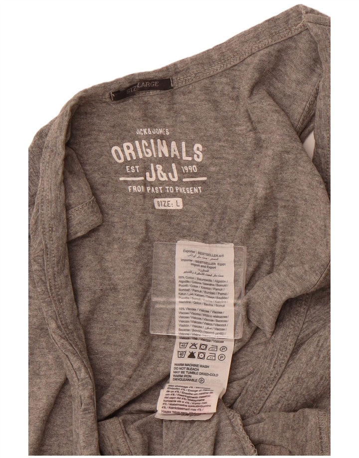 JACK & JONES Mens Graphic Vest Top Large Grey Flecked Cotton