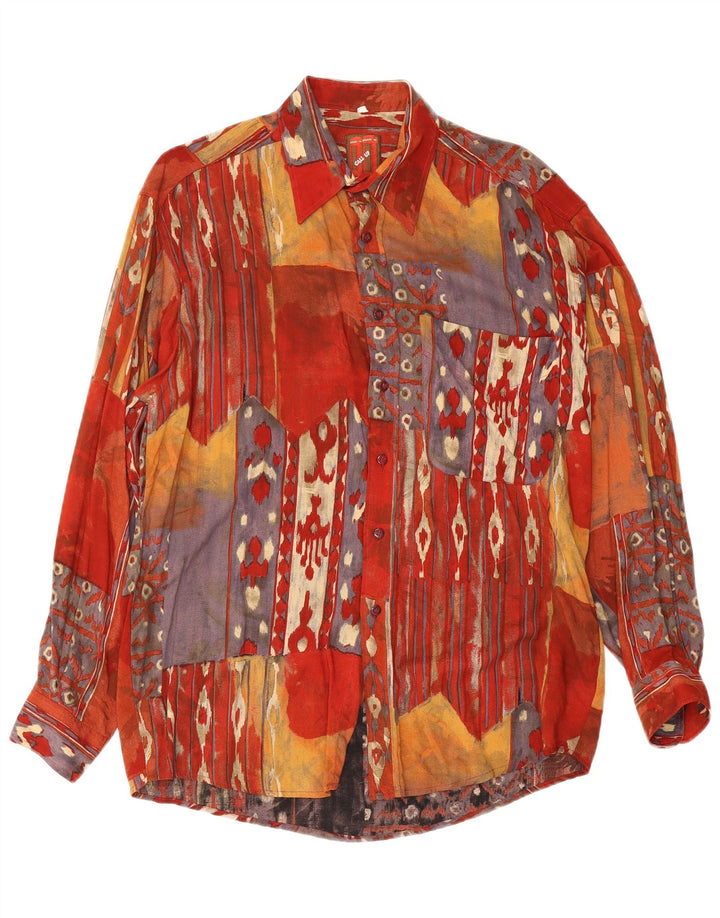 Chemise à motif abstrait vintage pour homme en viscose multicolore moyenne
