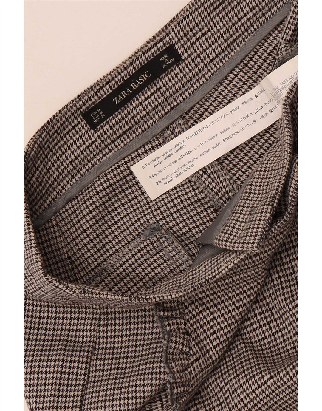 Женские узкие брюки чинос Zara Medium W28 L27, серые, полиэстер с узором «гусиные лапки»