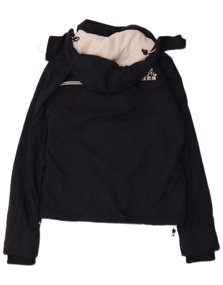 Superdry Womens Hooded Windbreaker Jacket UK 16 Large Navy Blue Polyester