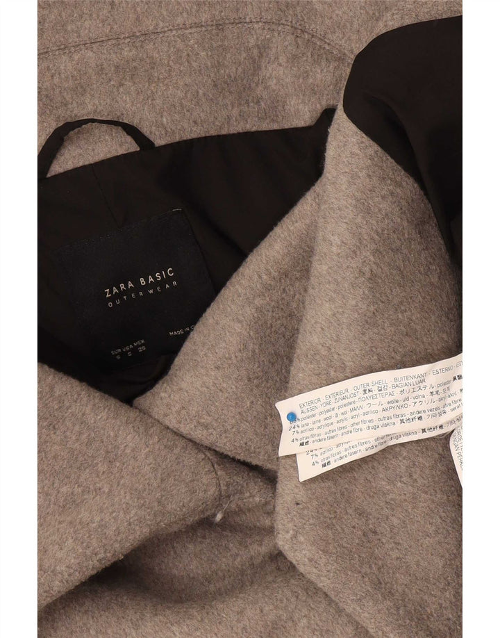 Zara Womens Short Oversized Overcoat UK 10 Small Grey Polyester