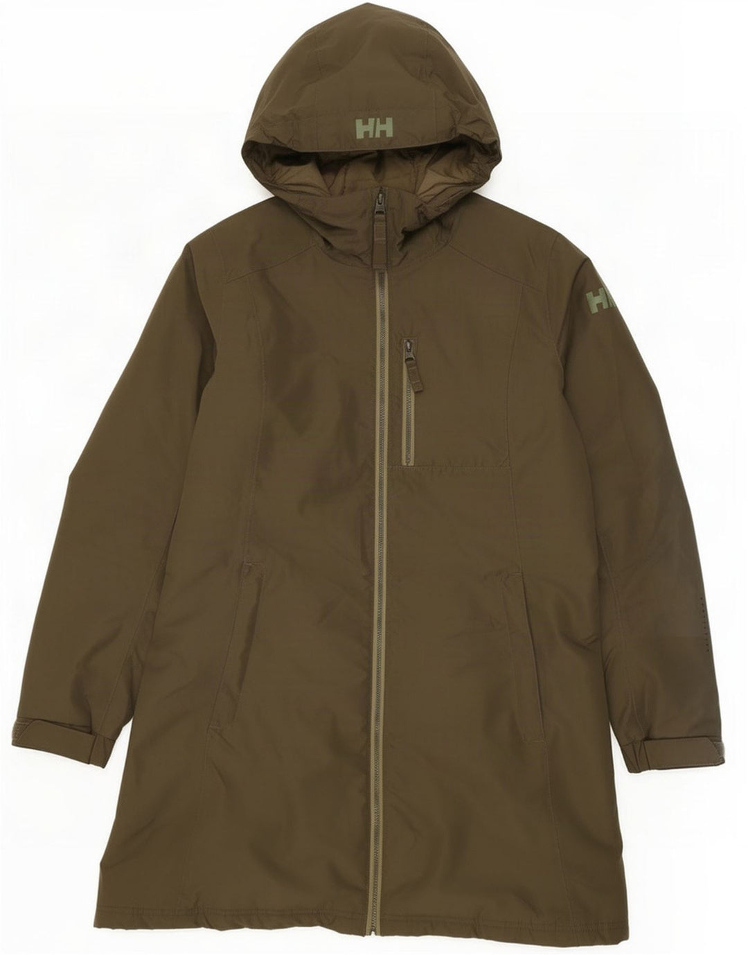 Casaco acolchoado com capuz feminino Helly Hansen UK 14 poliéster cáqui médio