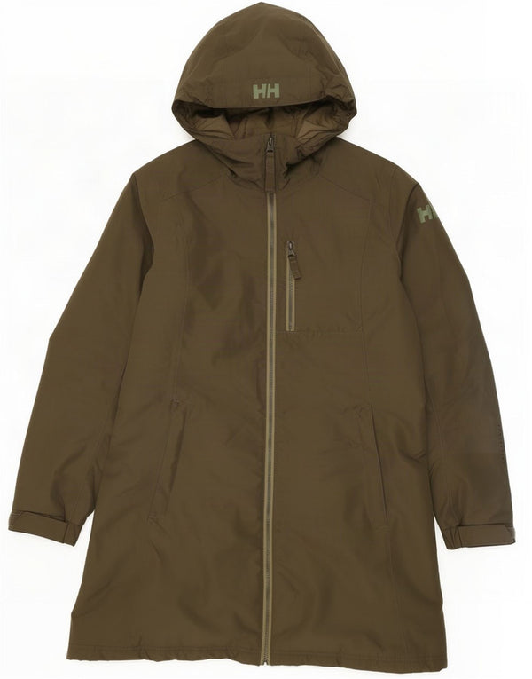 Casaco acolchoado com capuz feminino Helly Hansen UK 14 poliéster cáqui médio