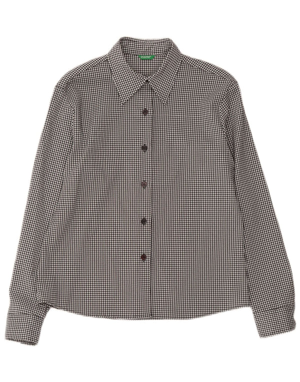 United Colors of Benetton Womens Shirt UK 12 Medium Grey Gingham