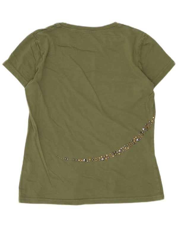 Calvin Klein Womens Crop Graphic T-Shirt Top UK 10 Small Green Cotton