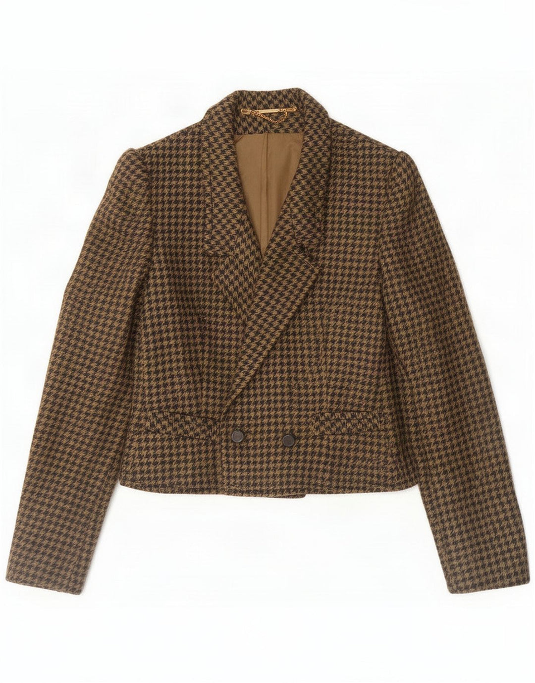 Chaqueta tipo blazer vintage con doble botonadura para mujer UK 44 Marrón medio Pata de gallo