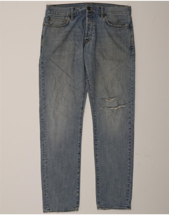 Carhartt Mens Distressed Straight Jeans W34 L34 Blue Cotton
