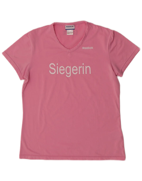 Reebok Womens Short Sleeve Graphic T-Shirt Top UK 14 Medium Pink Polyester