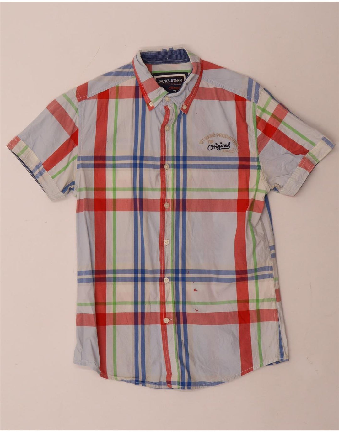 Jack & Jones Mens Short Sleeve Shirt Medium Blue Check
