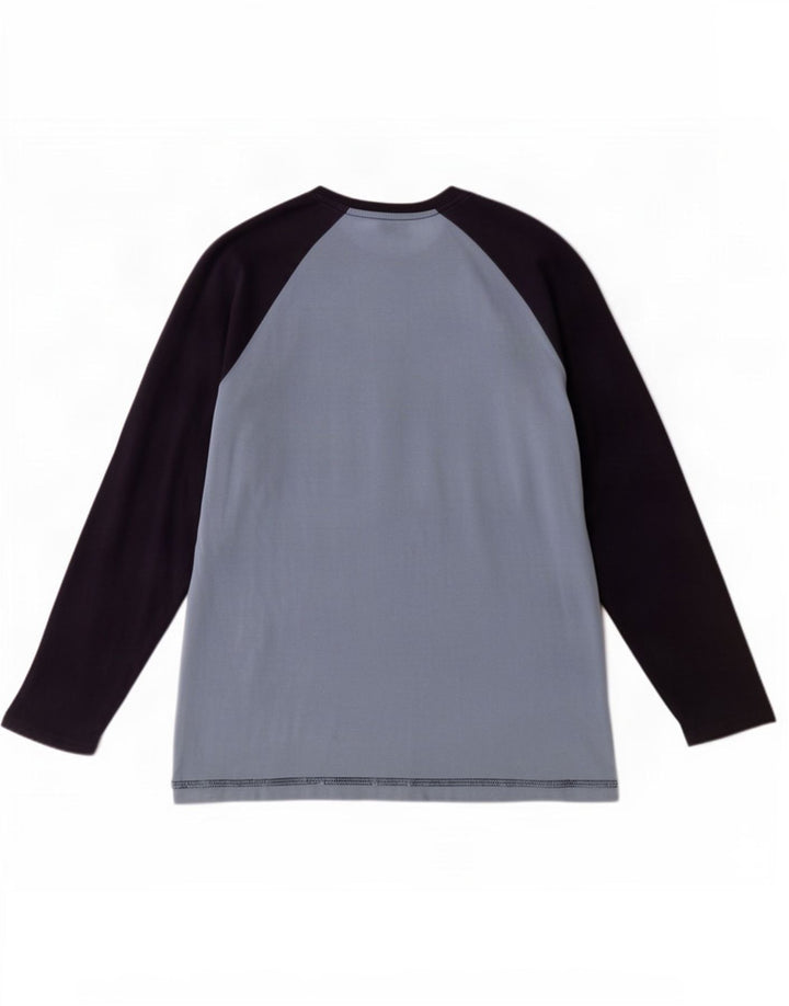Marks & Spencer Mens Top Long Sleeve Large Blue Colourblock Cotton