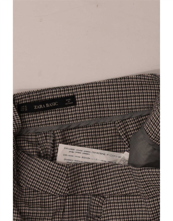 Zara Womens Slim Chino Trousers Medium W28 L26 Grey Houndstooth Polyester
