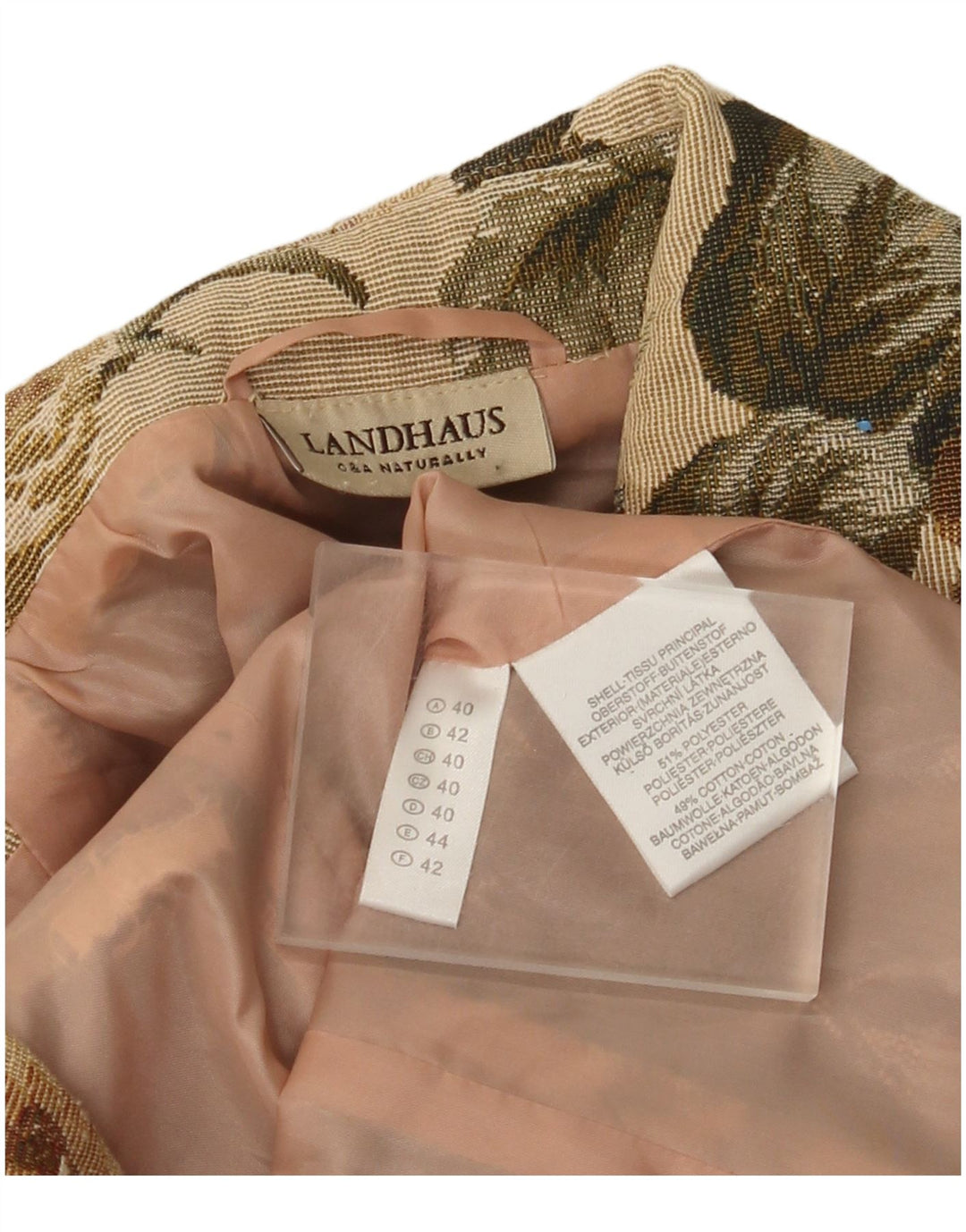 Landhaus Womens Full Zip Blazer Jacket EU 40 Medium Beige Floral Polyester