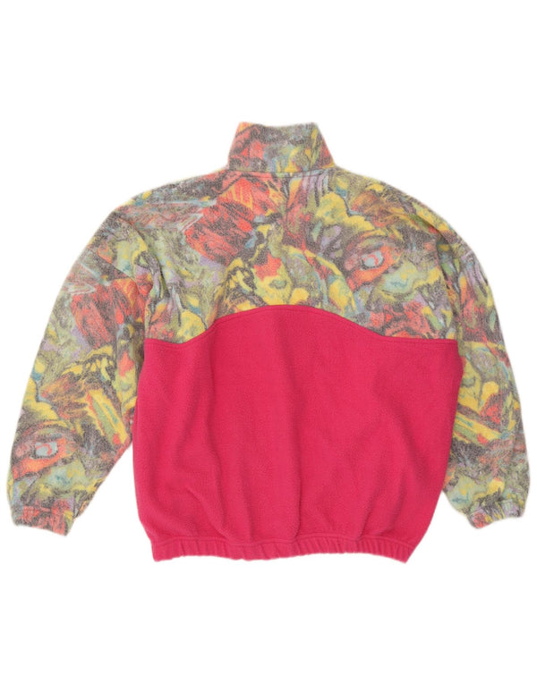 Vintage Damen Fleecepullover mit abstraktem Muster UK 20 2XL Rosa Farbblock