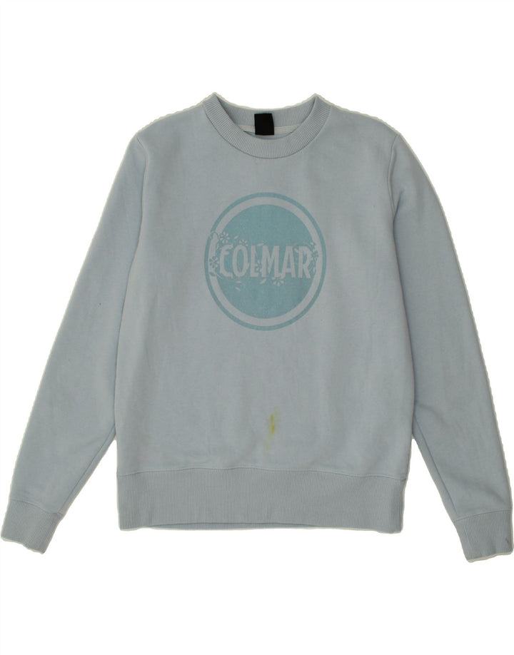 COLMAR Womens Oversized Graphic Sweatshirt Jumper UK 10 Small Blue Cotton Vintage Colmar and Second-Hand Colmar from Messina Hembry 