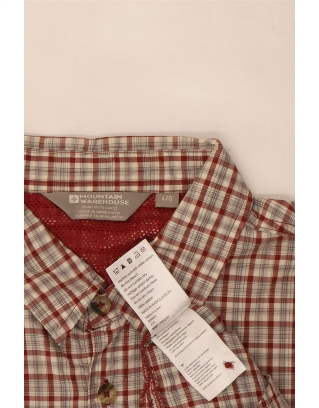 Mountain Warehouse Mens Short Sleeve Shirt Large Red Check Cotton