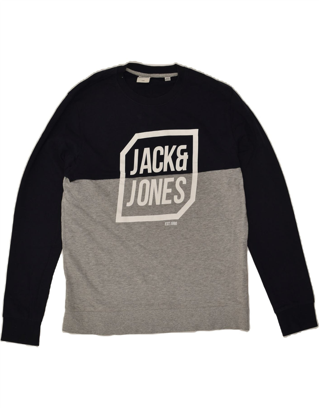 JACK & JONES Mens Graphic Sweatshirt Jumper Large Black Colourblock Cotton | Vintage Jack & Jones | Thrift | Second-Hand Jack & Jones | Used Clothing | Messina Hembry 
