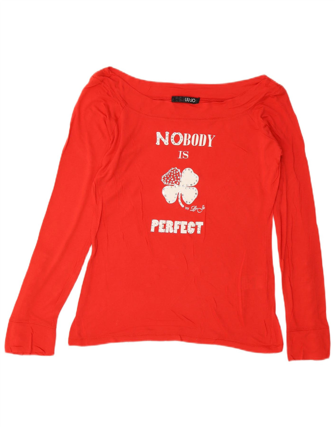 Liu Jo Womens Crop Graphic Top Long Sleeve IT 44 Medium Red