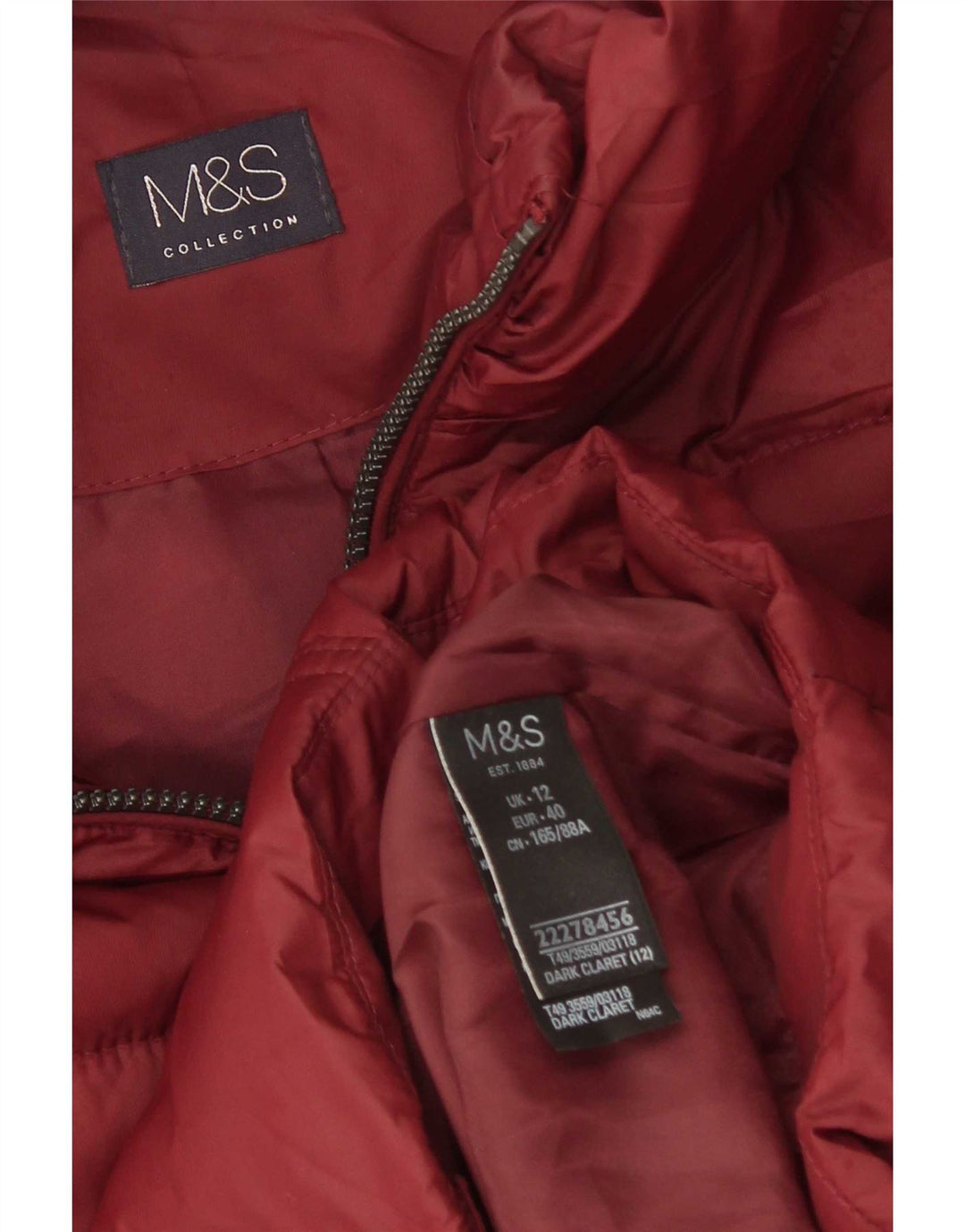 Marks & Spencer Womens Hooded Padded Jacket UK 12 Medium Burgundy Polyester