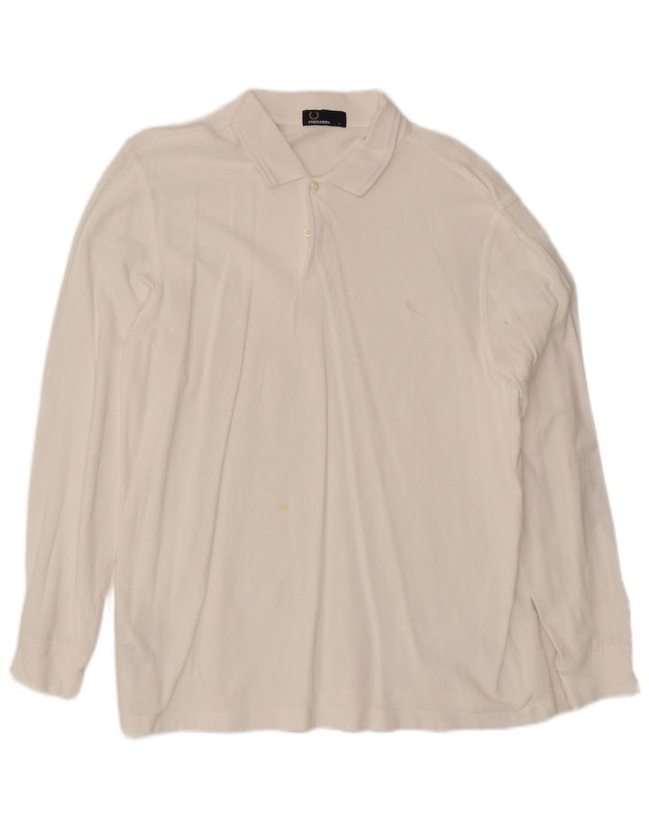 Fred Perry Mens Long Sleeve Polo Shirt Large White Cotton