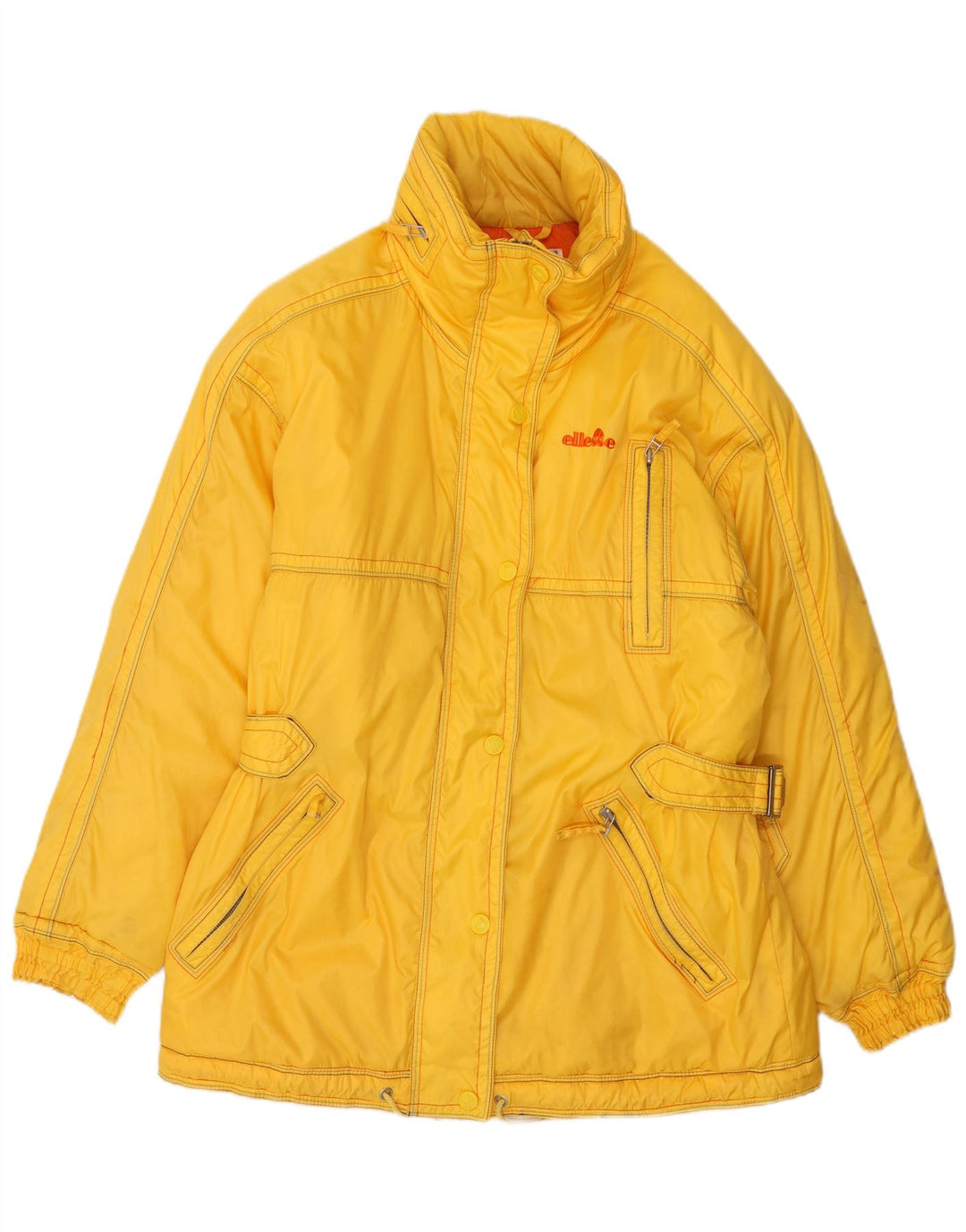 Ellesse Womens Hooded Oversized Ski Jacket UK 14 Large Yellow Colourblock
