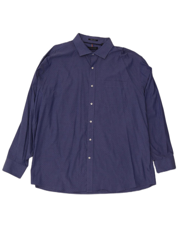 Camisa masculina Tommy Hilfiger de ajuste regular tamanho 18 1/2 2XL algodão manchado azul
