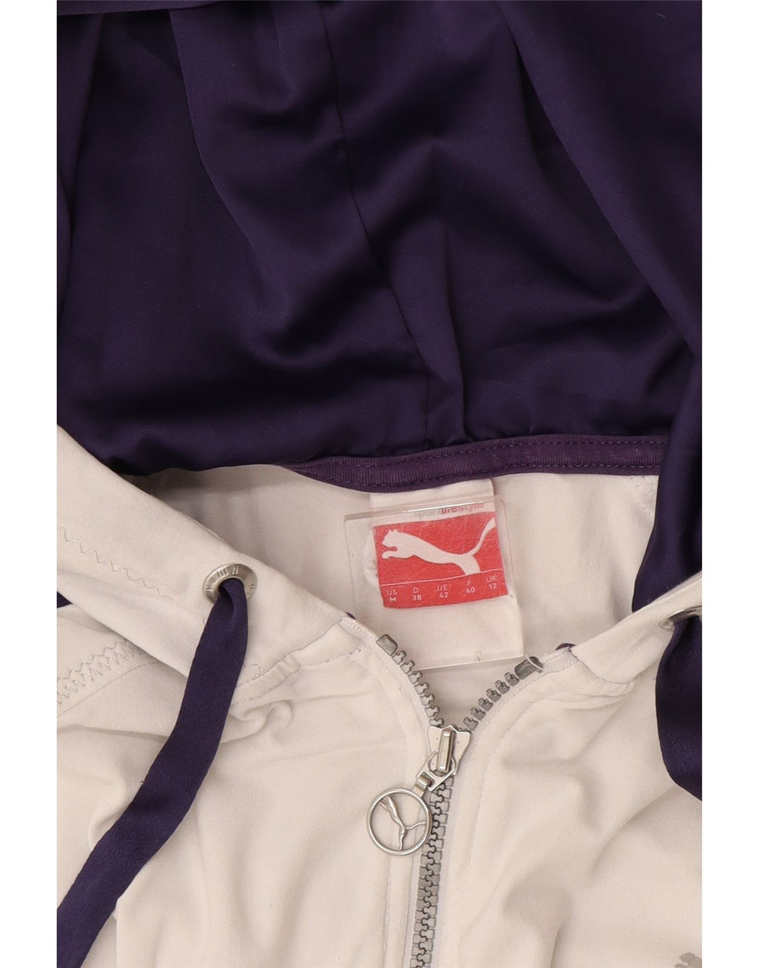 Puma hættetrøje til kvinder med lynlås UK 12 Medium White Colourblock