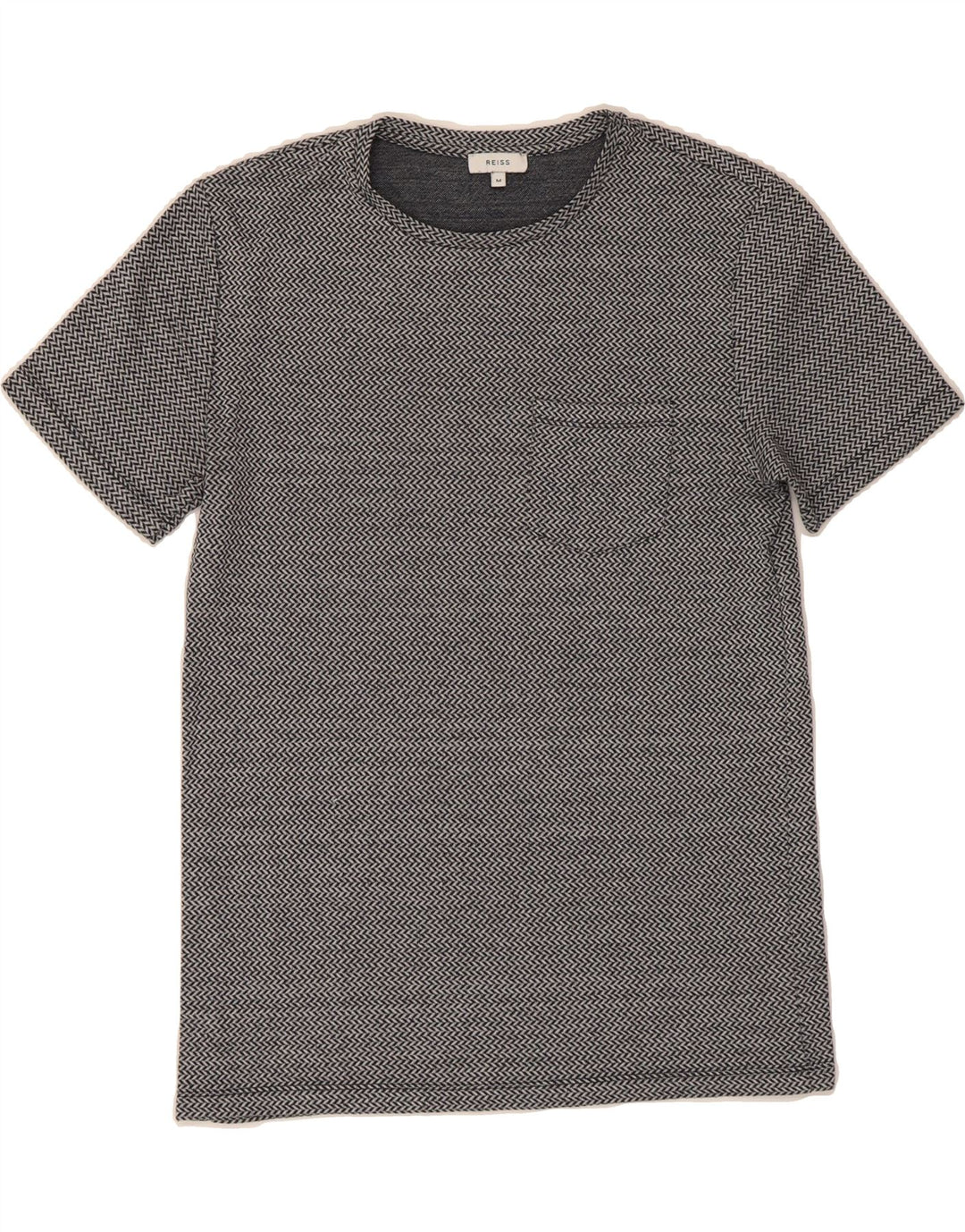 REISS Mens T-Shirt Top Medium Grey Herringbone Polyester Vintage Reiss and Second-Hand Reiss from Messina Hembry 