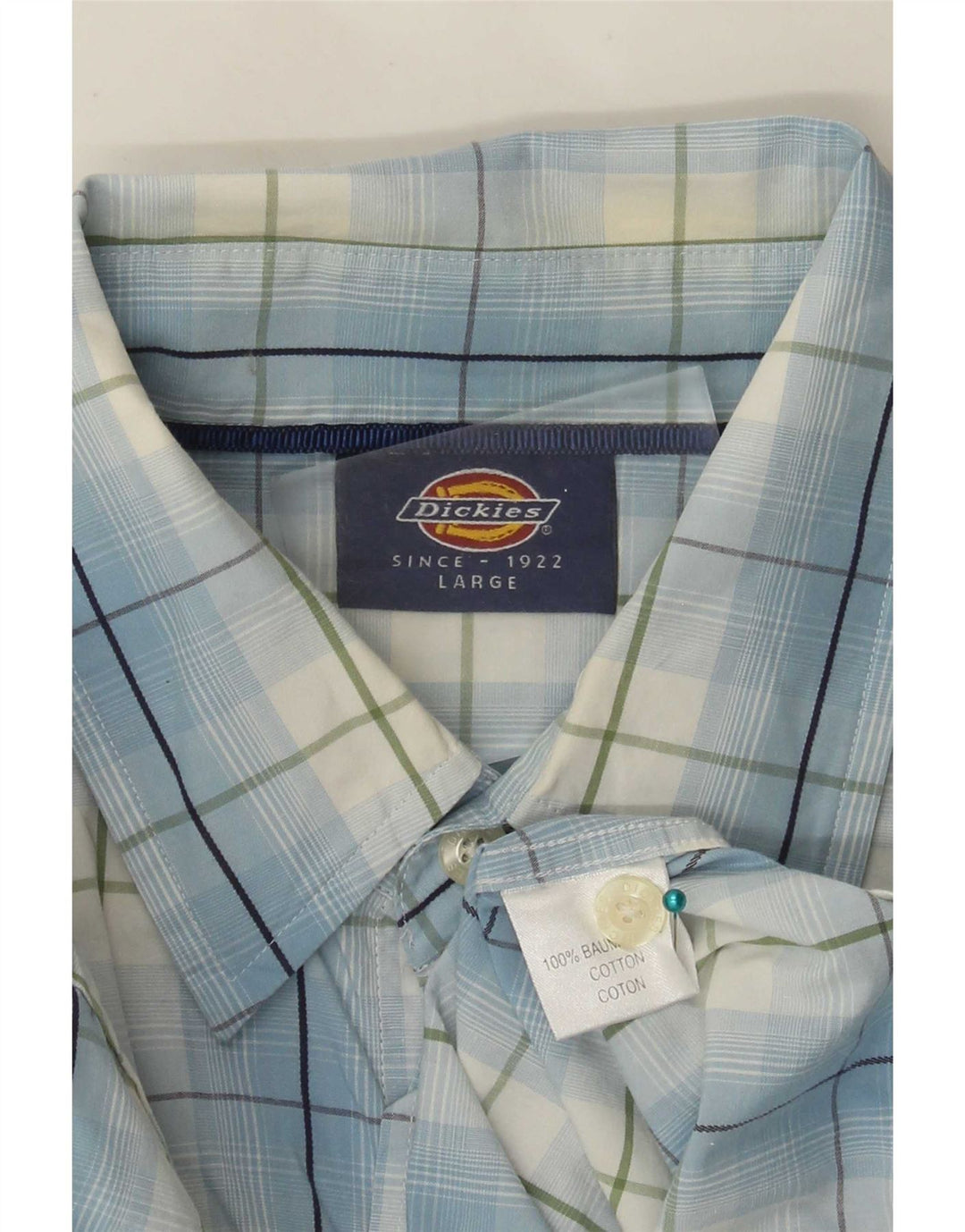 Dickies Mens Short Sleeve Shirt Large Blue Check Cotton