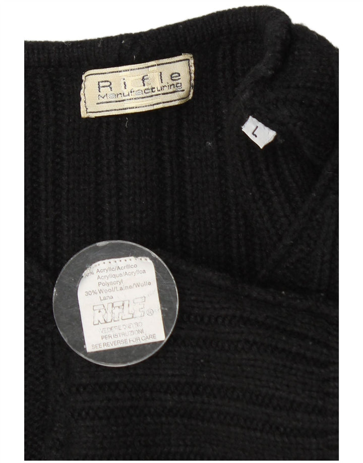 Rifle Herren-Pullover mit V-Ausschnitt, groß, aus schwarzem Acryl