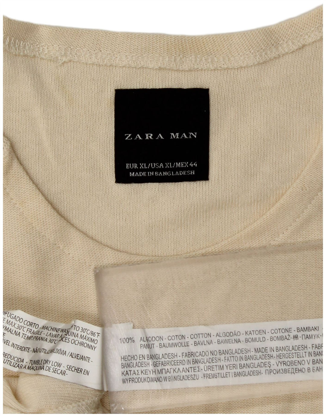 Zara Mens Top Long Sleeve XL Beige Cotton