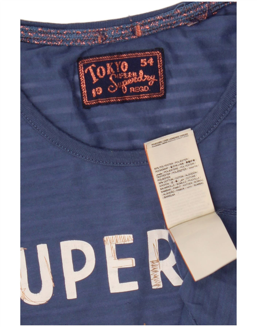 Damska koszulka z grafiką Superdry Top UK 10, mała, niebieska, poliester