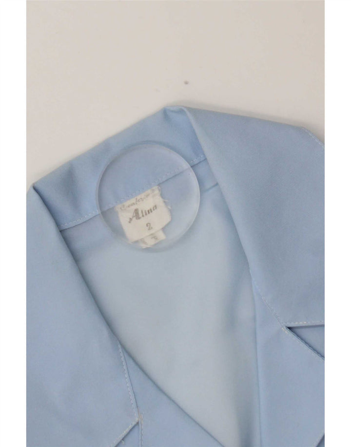 Vintage Womens Short Sleeve Shirt Blouse UK 14 Medium Blue Polyester