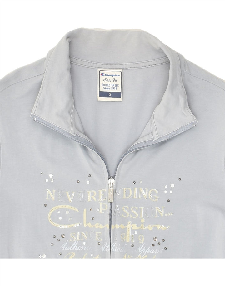 CHAMPION Womens Easy Fit Graphic Tracksuit Top Jacket UK 10 Small Grey | Vintage Champion | Thrift | Second-Hand Champion | Used Clothing | Messina Hembry 