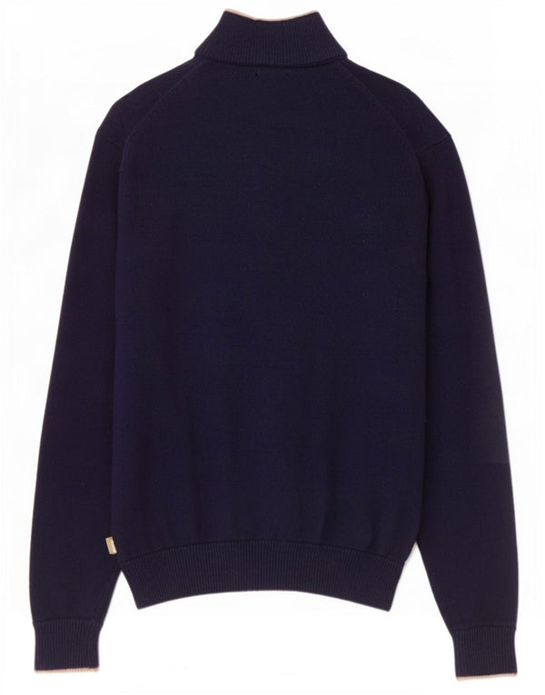 Musto Maglione da uomo con zip e collo grande in lana d'agnello blu navy