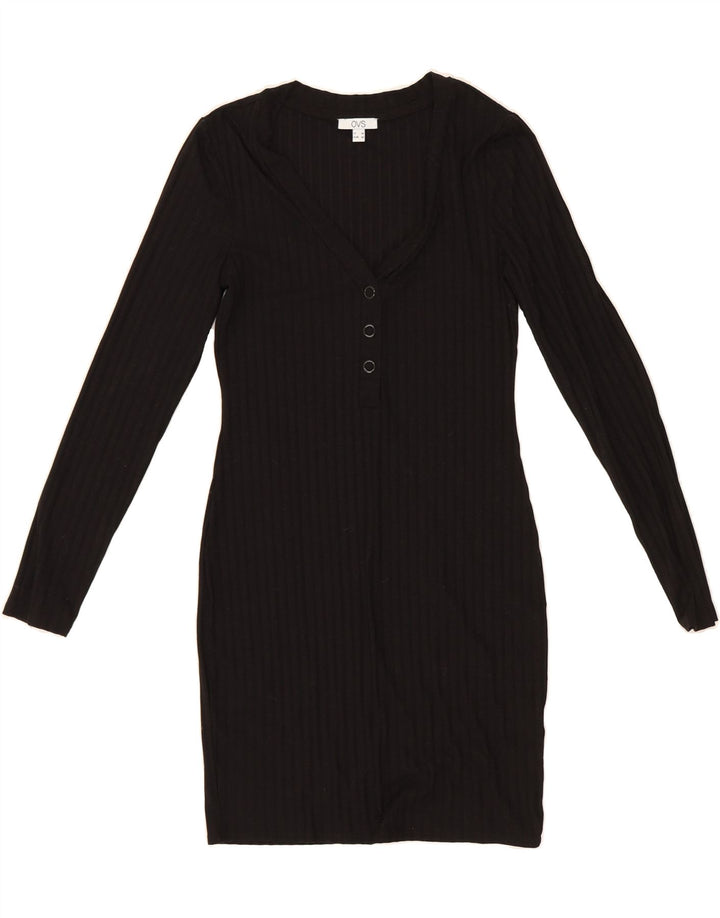 OVS Womens Long Sleeve Sheath Dress UK 12 Medium Black Striped Polyester Vintage OVS and Second-Hand OVS from Messina Hembry 