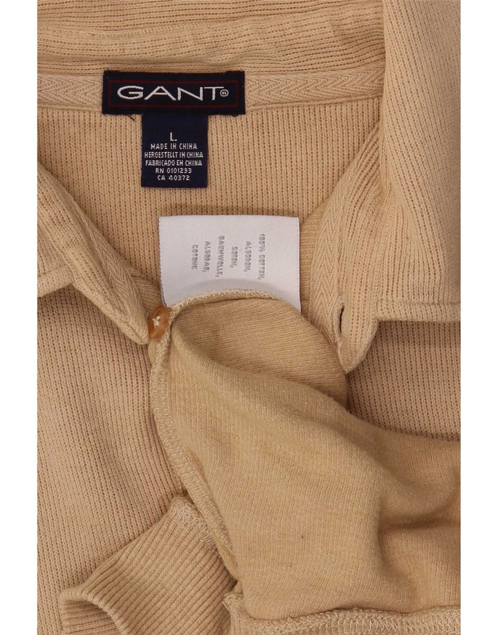 Gant Mens Polo Neck Jumper Sweater Large Beige Cotton