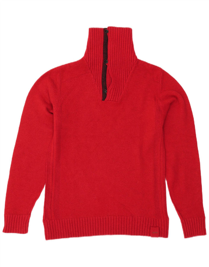 Gas Womens Button Neck Jumper Sweater UK 16 Large Red Wool