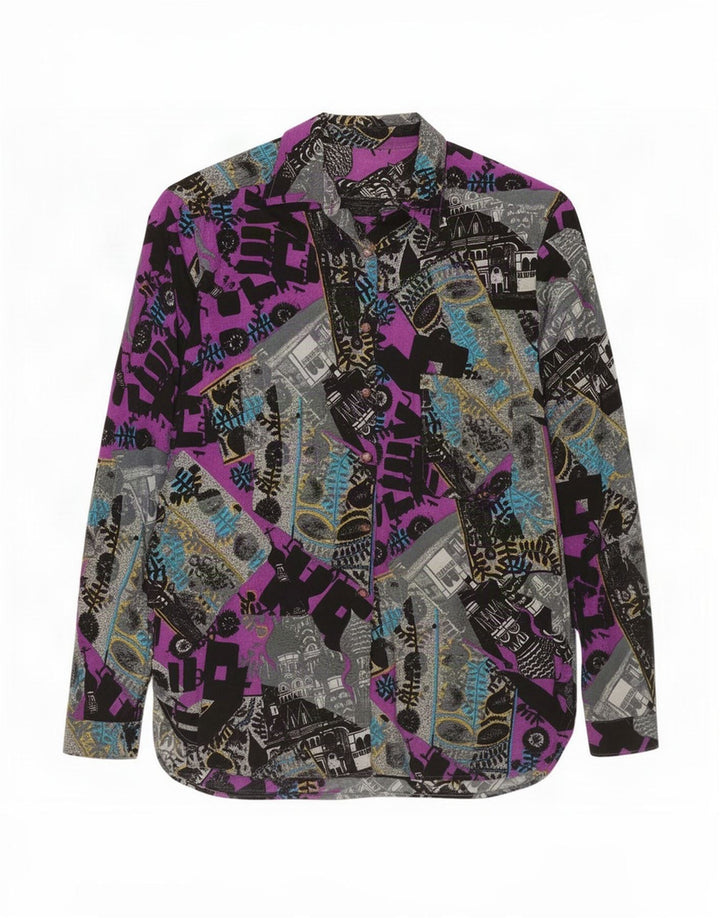 vintage Femme Motif Abstrait Chemise UK 14 Moyen Multicolore