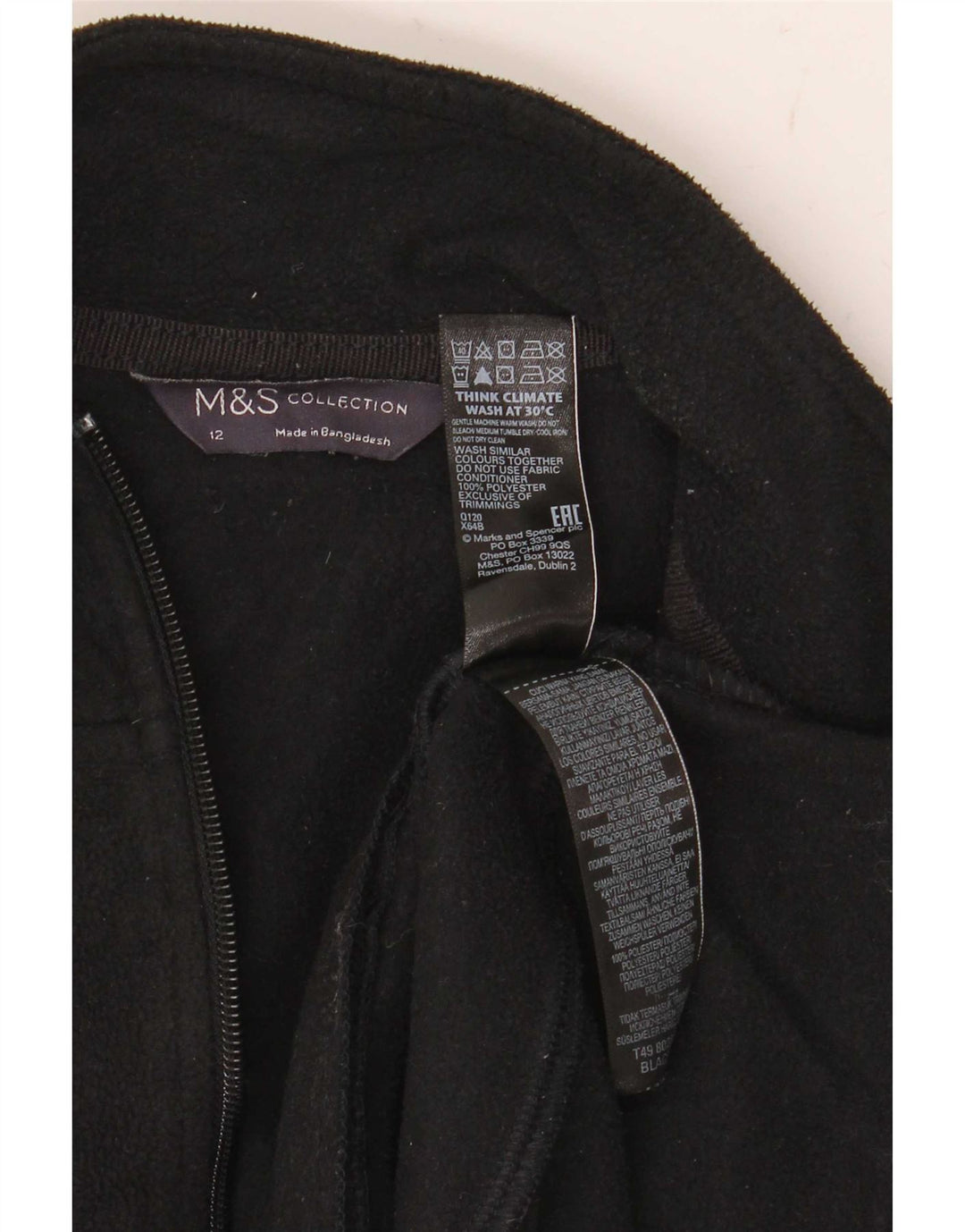 Marks & Spencer Fleecejakke til kvinder UK 12 Medium Sort Polyester