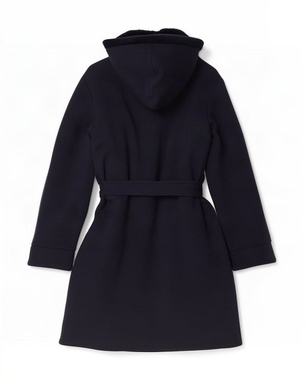 Lands End Womens Oversized Hooded Sherpa Overcoat UK 10 Small Navy Blue